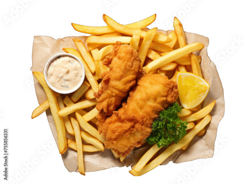 fish and chips isolated on transparent background, transparency image, removed background