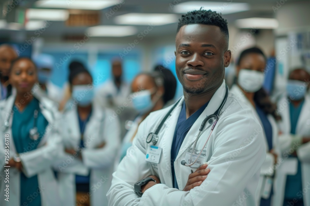 A group of doctors are standing together in a room A group of doctors are standing together in a room