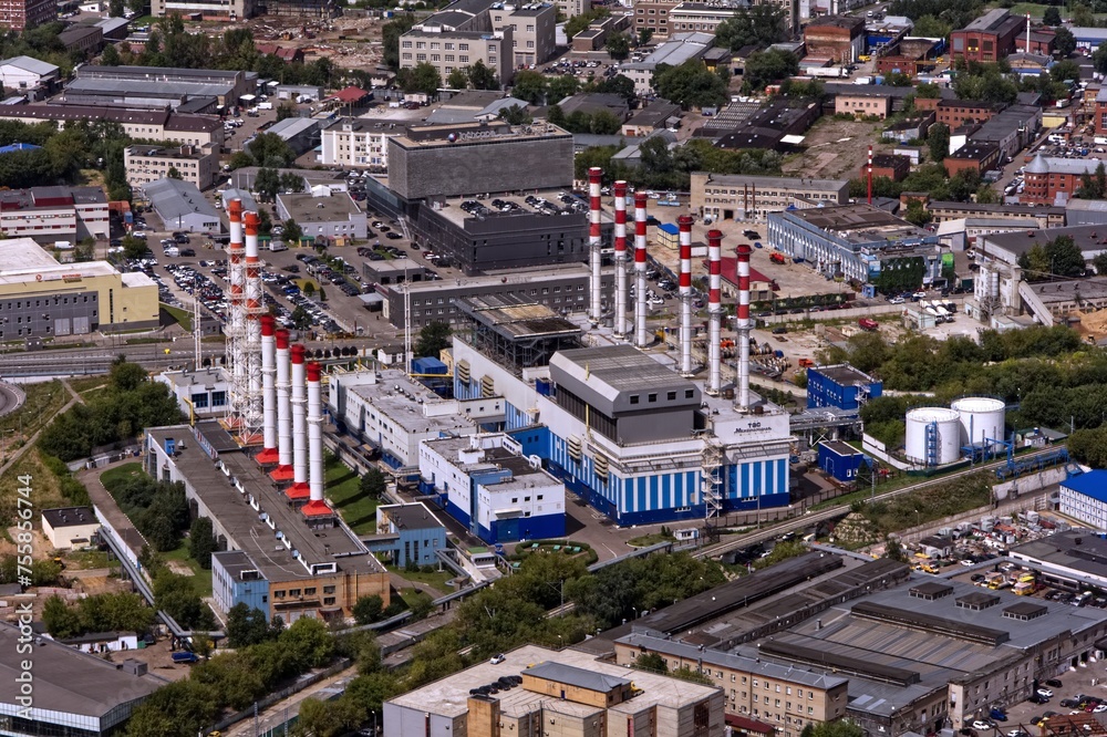 Gas power plant in Moscow seen from above.