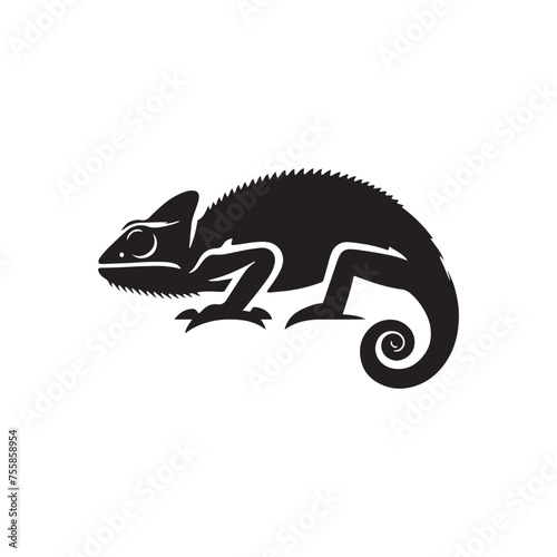 Colorful Camouflage: Vector Chameleon Silhouette, Minimalist Black chameleon Illustration. © Wolfe 