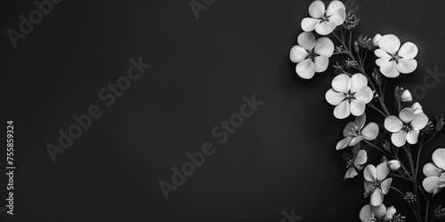 Condolence card black and white color photo, black background. Copy Space. Generative AI