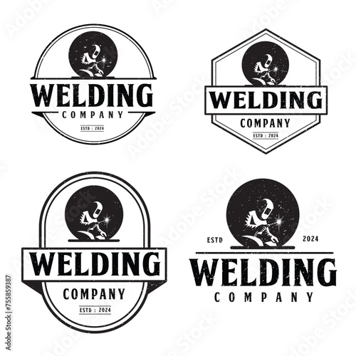 Welding company badge logo design with editable vector file