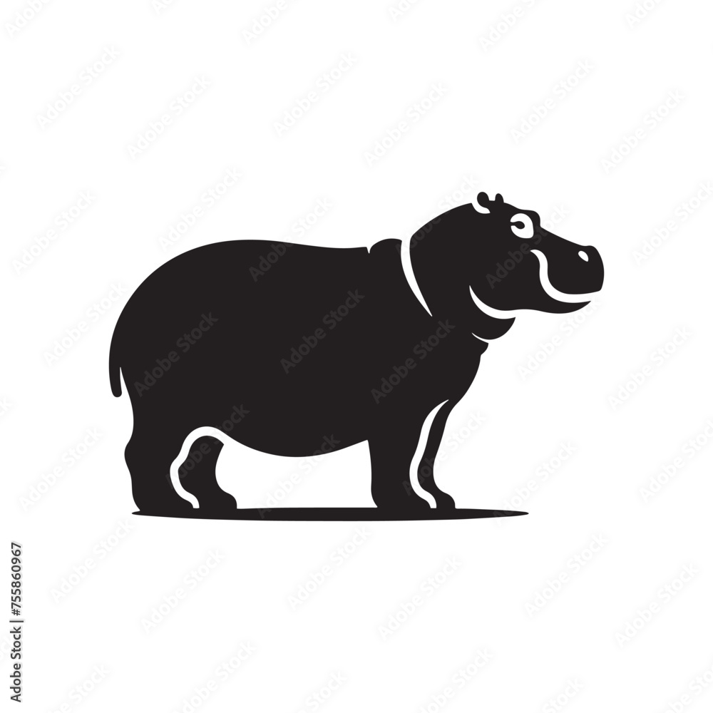 Gentle Giants vector art: Vector Hippo Silhouette, Minimalist Black Hippo illustration.