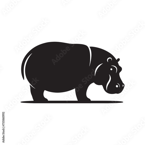 Gentle Giants vector art: Vector Hippo Silhouette, Minimalist Black Hippo illustration.