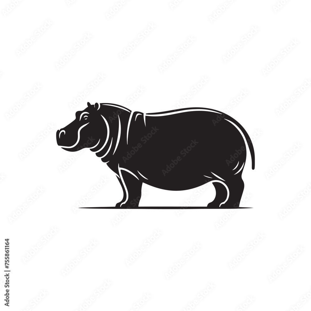 Gentle Giants vector art: Vector Hippo Silhouette, Minimalist Black Hippo illustration.