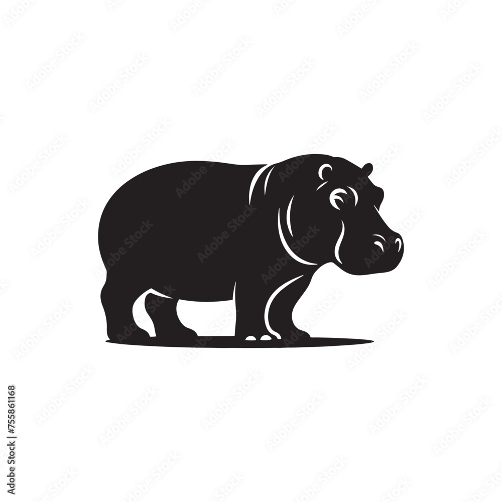 Gentle Giants vector art: Vector Hippo Silhouette, Minimalist Black Hippo illustration.