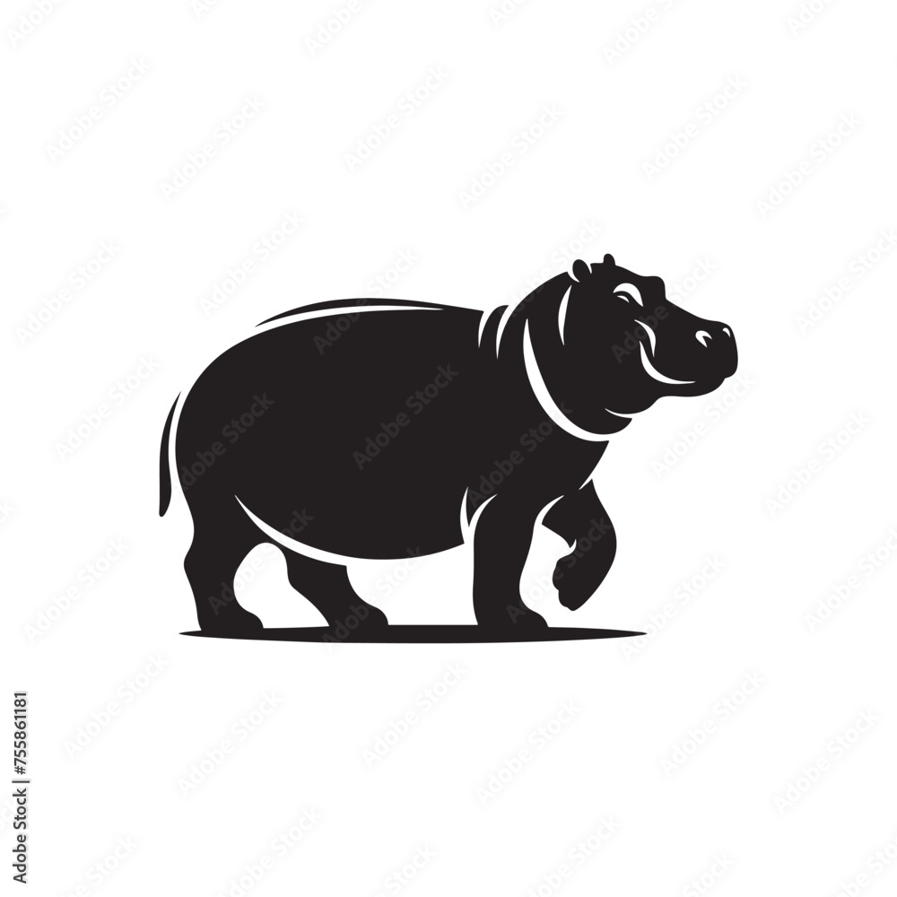 Obraz premium Gentle Giants vector art: Vector Hippo Silhouette, Minimalist Black Hippo illustration.