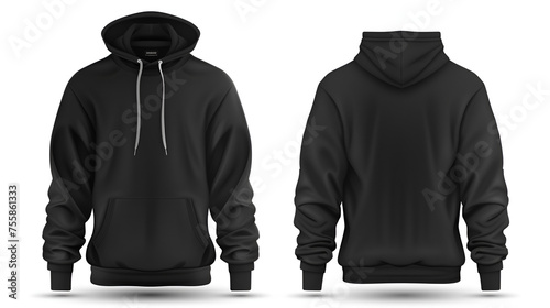 Set of Black front and back view tee hoodie hoody, generative ai photo