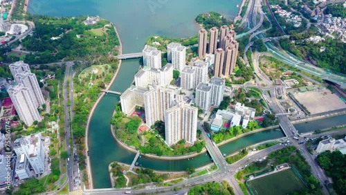 Drone view of Tai Po New Town, Hong Kong  photo