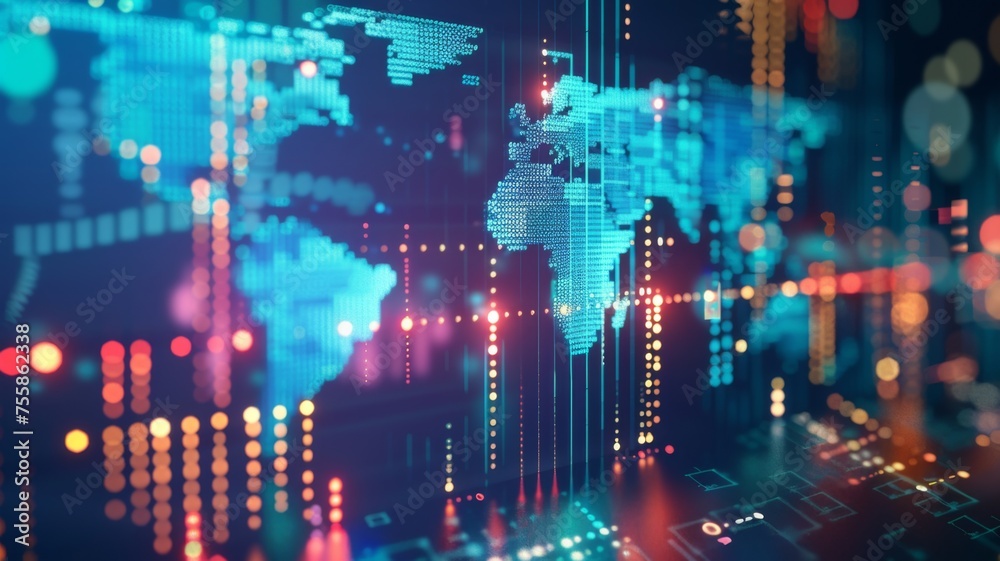 Abstract digital world map with glowing connections - Digital world map ...