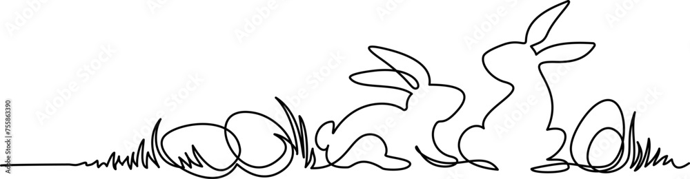 Easter holiday decoration. Rabbit, eggs on grass. Easter holiday decoration. Rabbit, eggs on grass.