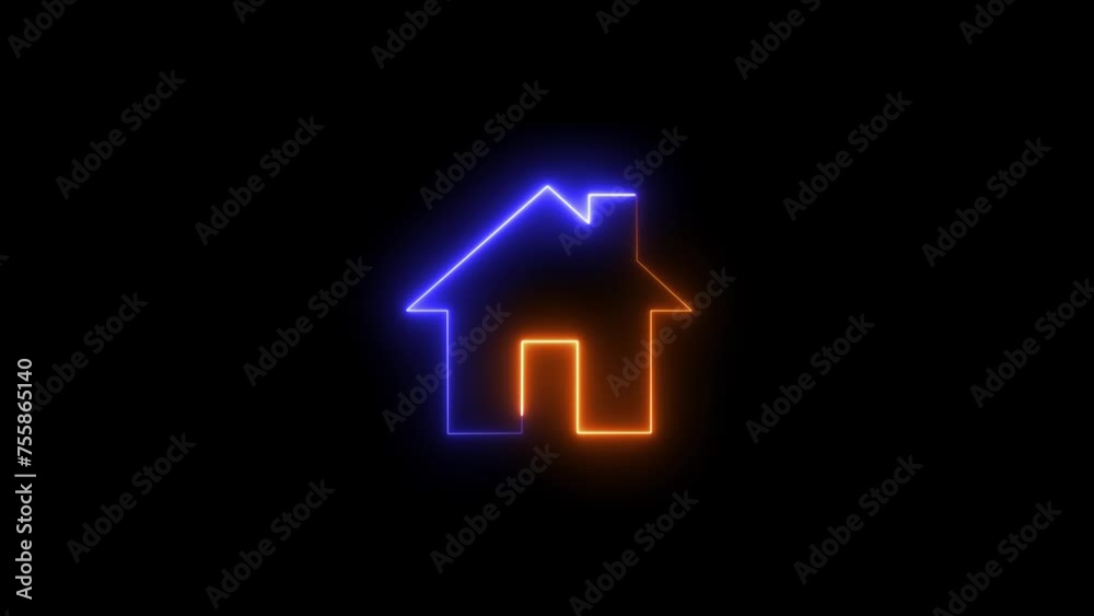 Neon glowing Home button, Home icon, house sign animation. neon home icon blinks animation. Led Light of House Building animation. Neon glowing Home button, Home icon, house sign animation. neon home icon blinks animation. Led Light of House Building animation.