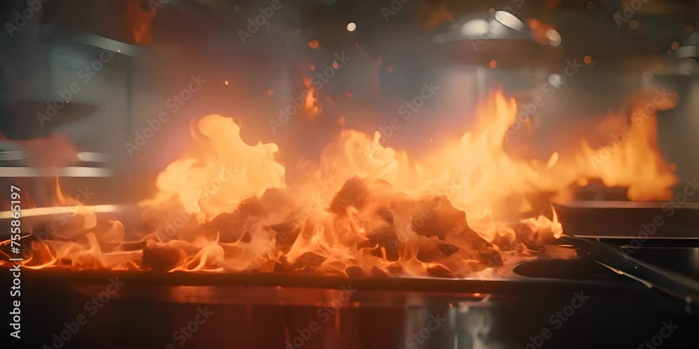 Flames responding to a veteran chef. 4K Video