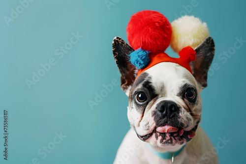 Funny dog clown on background. © Pacharee