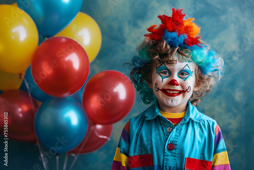 Funny kid clown on background.