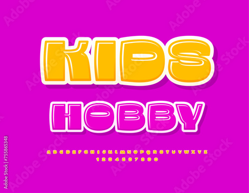 Vector Creative Emblem Kids Hobby. Modern Alphabet Letters and Numbers set. Funny Children Font.