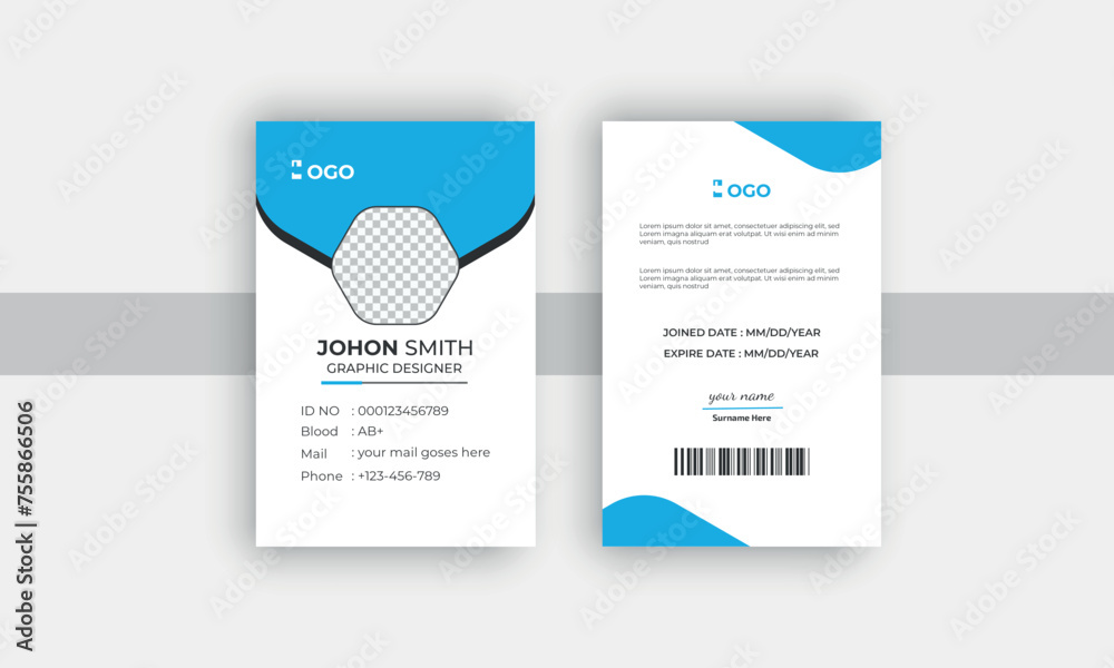 Double-sided modern creative and corporate company employee id card design template. Double-sided modern creative and corporate company employee id card design template.