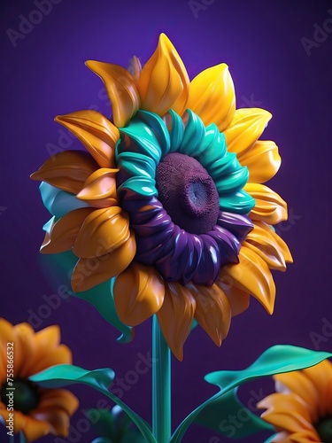 Sunflower dark purple and dark blue contour shading