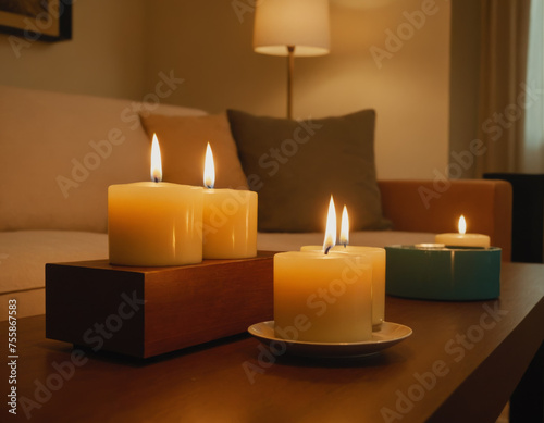 Warm Candle Glow in Modern Living Room