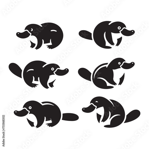 Curious Creations vector art: Vector Platypus Silhouette Collection, Minimalist Black platypus illustration.