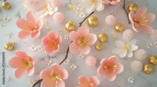 Cherry blossoms with gold ingots around