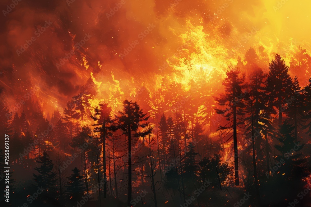 Fototapeta premium Forest fire illustration
