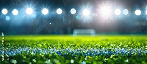 Lights shine brightly on the stadium football photo