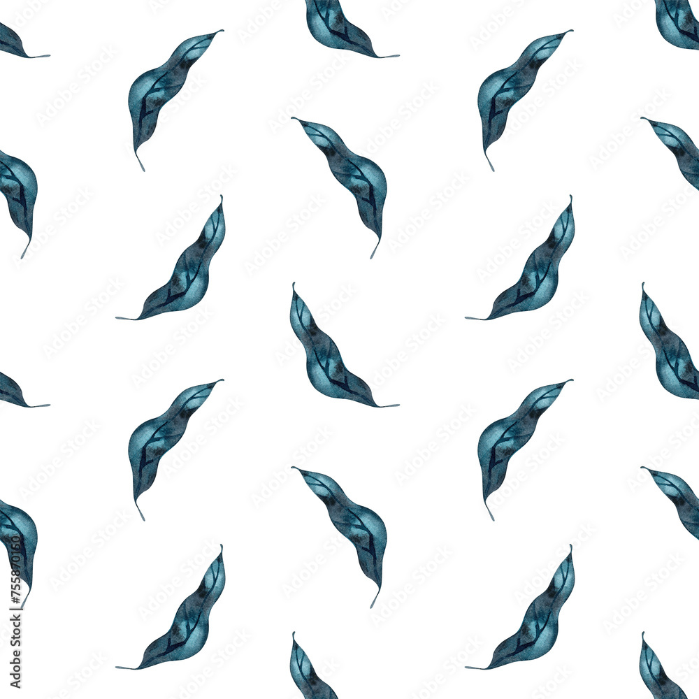 Watercolor seamless hand drawn pattern of green leaves leaf. Pattern for textile design wallpaper. Elegant boho bohemins style for modern minimalist floral decor Watercolor seamless hand drawn pattern of green leaves leaf. Pattern for textile design wallpaper. Elegant boho bohemins style for modern minimalist floral decor