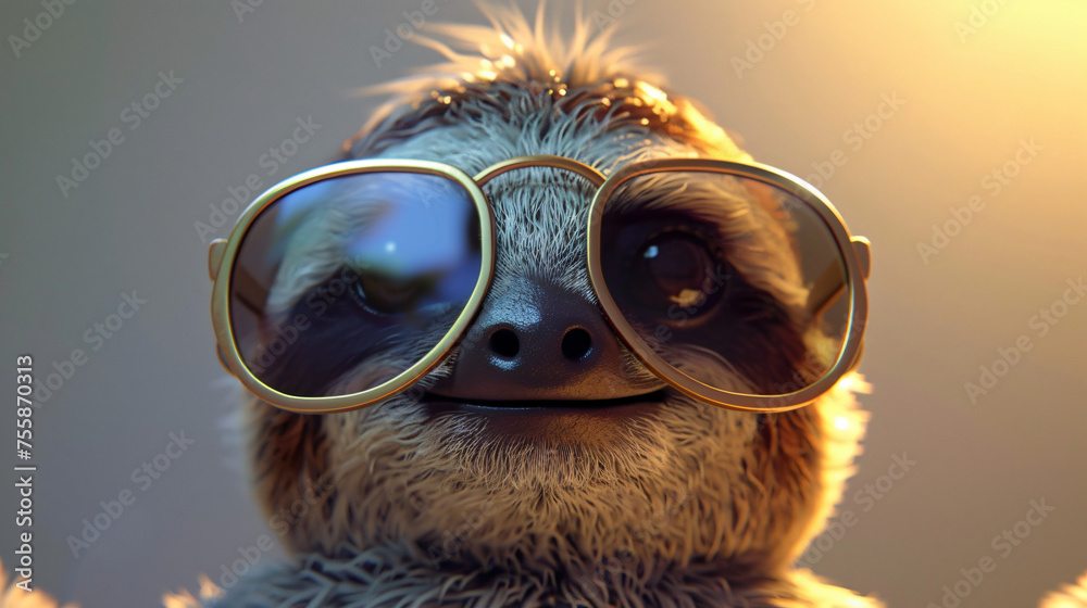 3d Cute Cartoon Sloth Wearing Sunglasses