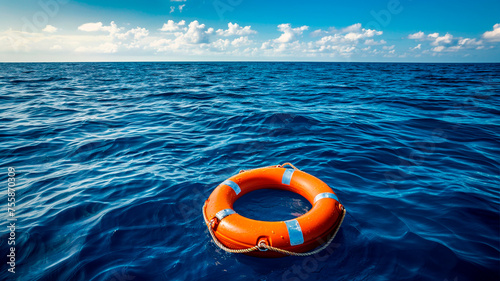 blue lifebuoy floating on the sea surface