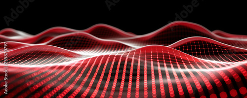 Digital artwork featuring 3D red data waves set against a black background.