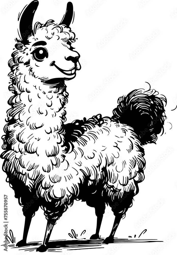 Fototapeta premium cheerful llama standing simple vector art drawing