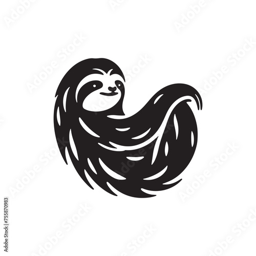 Serenity in Motion vector art: Vector Sloth Silhouette, Minimalist Black Sloth Illustration.