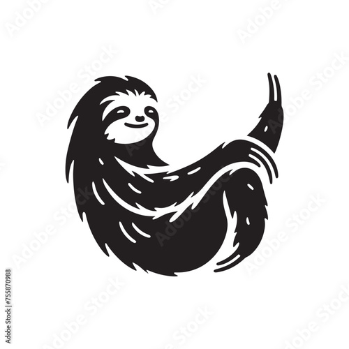Serenity in Motion vector art: Vector Sloth Silhouette, Minimalist Black Sloth Illustration.