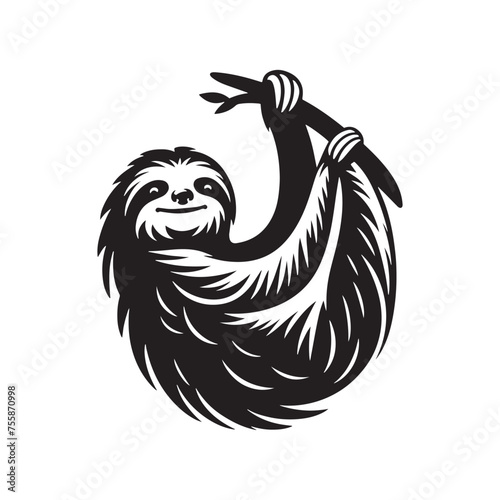 Serenity in Motion vector art: Vector Sloth Silhouette, Minimalist Black Sloth Illustration.