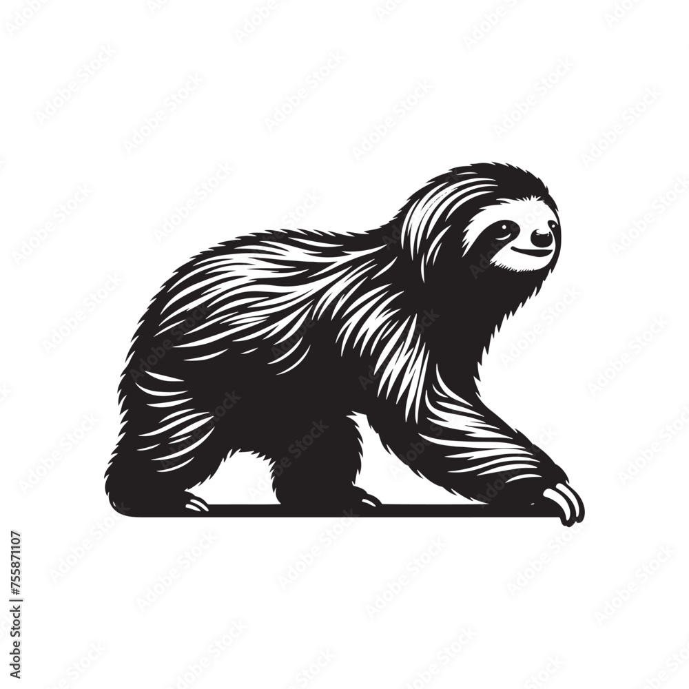 Serenity in Motion vector art: Vector Sloth Silhouette, Minimalist Black Sloth Illustration. Serenity in Motion vector art: Vector Sloth Silhouette, Minimalist Black Sloth Illustration.