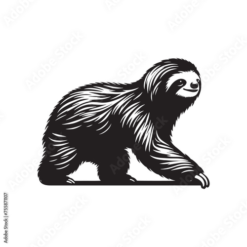 Serenity in Motion vector art: Vector Sloth Silhouette, Minimalist Black Sloth Illustration.