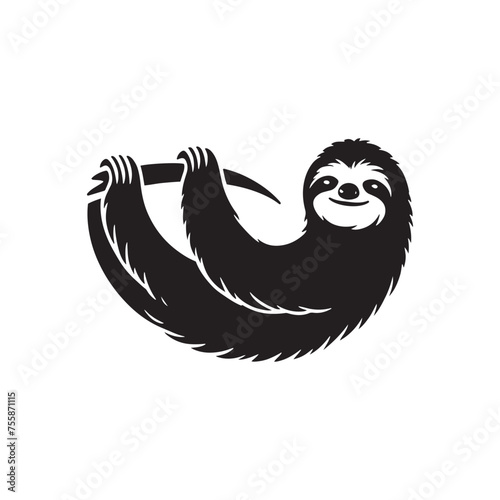 Serenity in Motion vector art: Vector Sloth Silhouette, Minimalist Black Sloth Illustration.