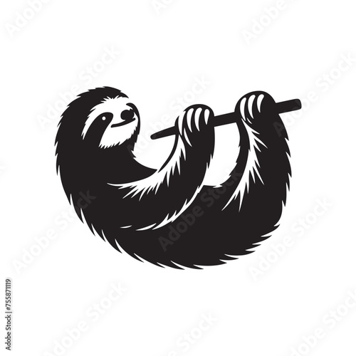 Serenity in Motion vector art: Vector Sloth Silhouette, Minimalist Black Sloth Illustration.