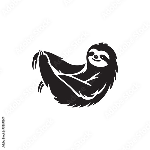 Serenity in Motion vector art: Vector Sloth Silhouette, Minimalist Black Sloth Illustration.