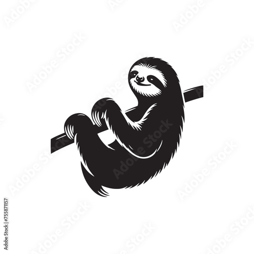 Serenity in Motion vector art: Vector Sloth Silhouette, Minimalist Black Sloth Illustration.