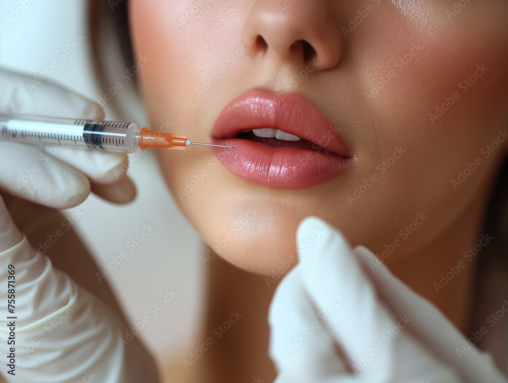 Beauty injections of female lips using fillers.