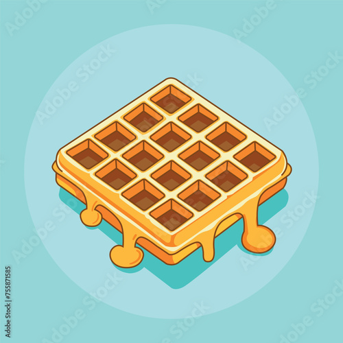 Waffle decorated with caramel vector illustration