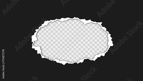 Torn paper. Vector illustration of torn black paper sheet isolated on transparent background