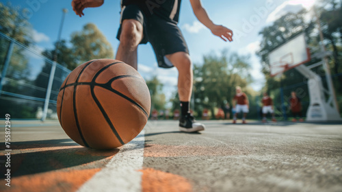 Street basketball player playing on the street, close-up photo.