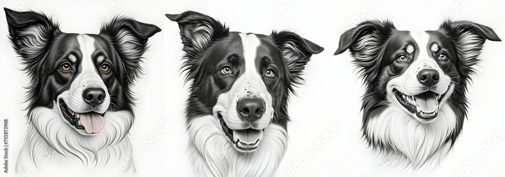 Border collie with black and white, isolated on white background