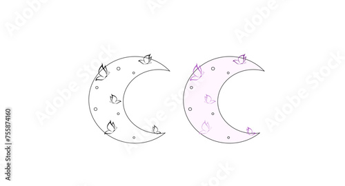Moon and stars at night flat vector icon illustration isolated on white background