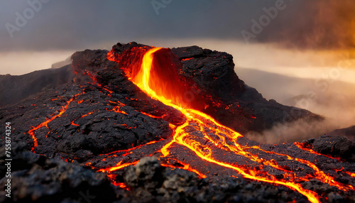 噴火して溶岩が流れる火山