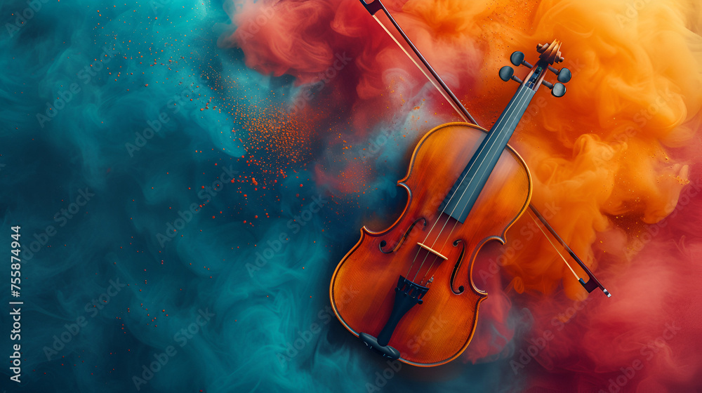 World music day banner with violin, generative ai