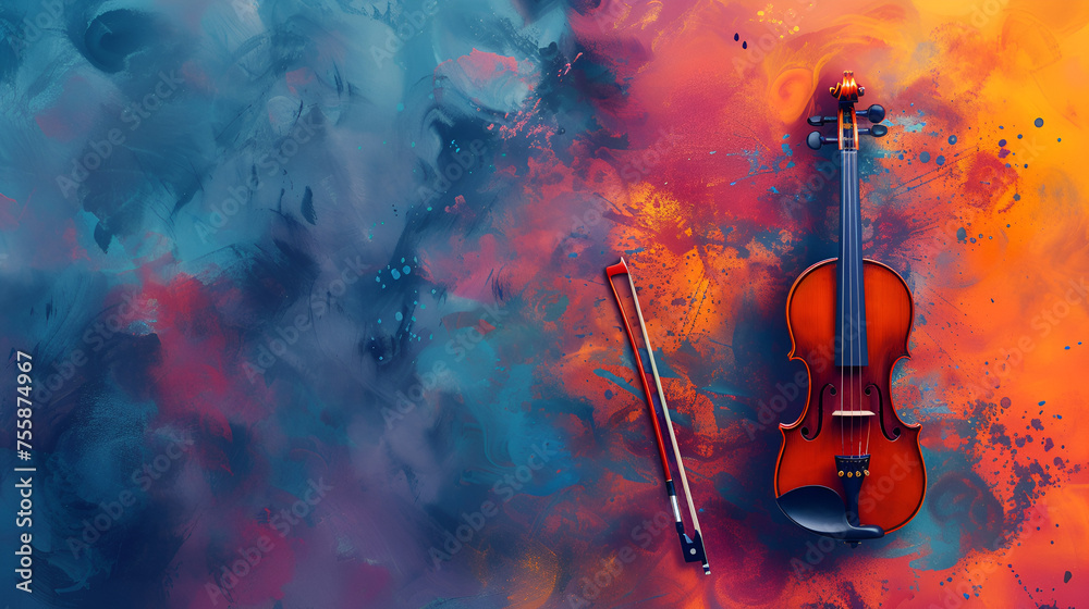 World music day banner with violin, generative ai